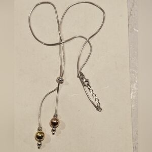 Vtg 925 Italy Silver Lariat Necklace Yellow And Rose Gold Beaded Necklace